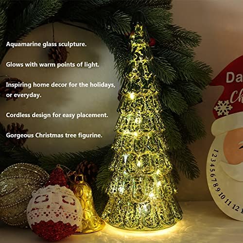 PHITRIC Christmas Decorations Indoor, 3 pcs Sparkling Glass Christmas Tree with LED Lights and Timer, Tabletop Christmas Tree Decor, Xmas Tree Decorations for Living Room, Fireplace, Table, Home