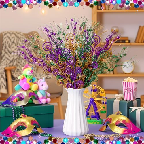 Daifunli 36 Pcs Christmas Tree Picks Sprays,17'' 12'', Gold, Purple, Green