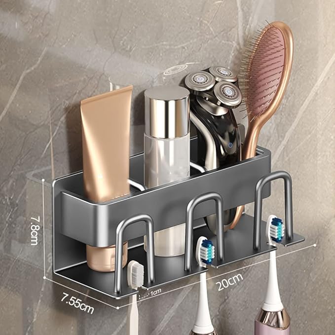 Toothbrush Rack Light Luxury Wall-Mounted Toothbrush Holder Multifunctional Bathroom Toothbrush Storage Rack Bathroom Accessories Rack Bathroom Toothbrush Holder(B)