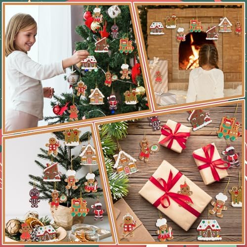 36pcs Gingerbread Man Ornaments for Christmas Tree, Assorted Gingerbread Figurines Decorations with Gingerbreads House Ornaments for Holiday Christmas Tree Home Decor