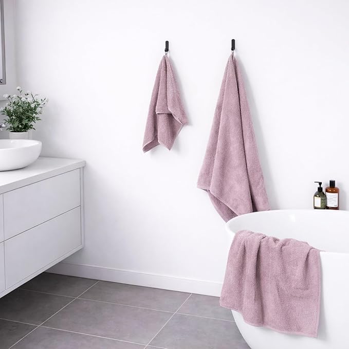 SEMAXE Bath Towel Set, 12 Piece Cotton Towel Set for Bathroom, More Towels for Family Use, Quick Dry with Hanging Loops, Easy Care, Purple