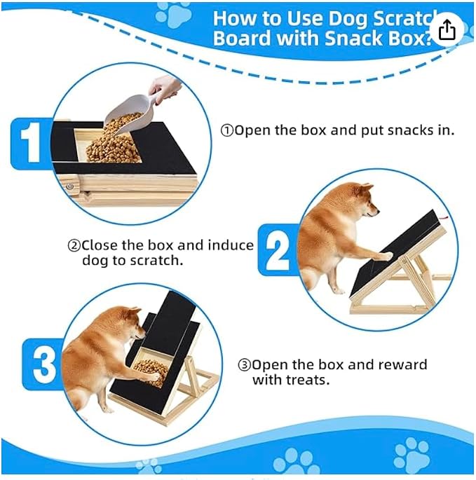 Dog Nail Scratch Board - with Treat Draw- Dog Scratch Pad for Nails – Durable Wooden Nail Filing Board with Treat Drawer (All Breeds, Adjustable)