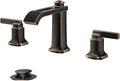 FORIOUS 3 Hole Oil Rubbed Bronze Bathroom Faucet,8 Inch Widespread Bathroom Vanity Faucets with Metal Pop Up Drain, Unique Waterfall Design