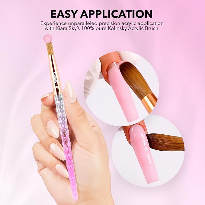 Kiara Sky Kolinsky Acrylic Nail Brush #8 – Pure Kolinsky Sable Hair, Pink Crystal Handle, Acetone Resistant, for Acrylic Application, Extensions & 3D Nail Art