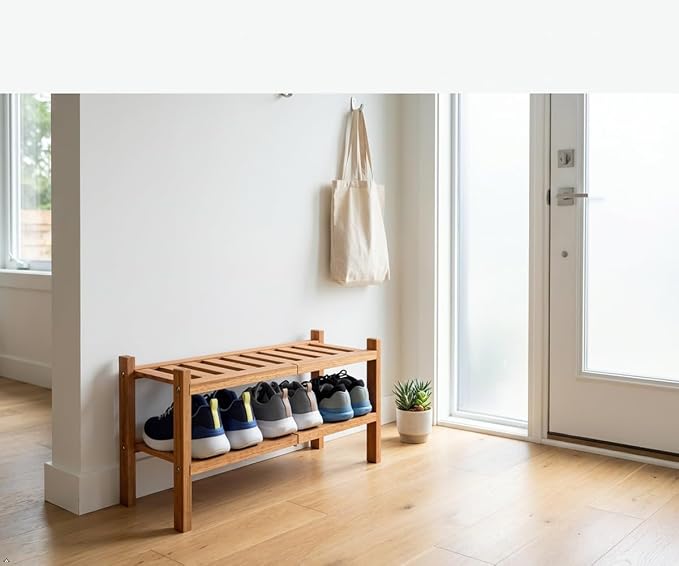 2-Tier Acacia Wood Stackable Shoe Rack - Brush Teak
