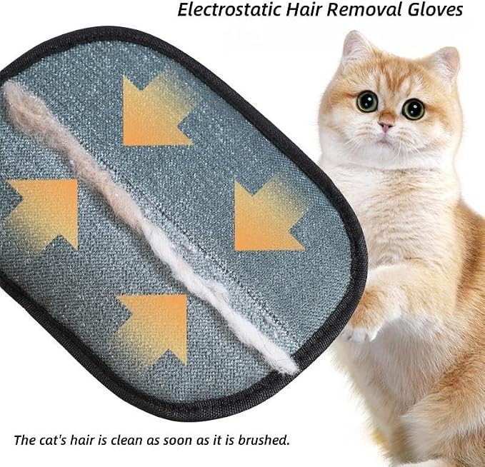 Cat Hair Remover Glove for Furniture & Clothes, Reusable Electrostatic Pet Hair Removal Mitt with Velvet Surface & Breathable Mesh Back, Lint Remover for Dog & Cat Fur (5)