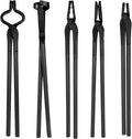 Blacksmith Tongs Tools Set Forging Tongs For Knife Making Tongs, Blacksmithing Forge Tongs Kit 5PCS - Flat Tongs & Square Jaw Tongs & Bolt Tongs & Blade Tongs & Wolf Jaw tongs Black Smith Supplies