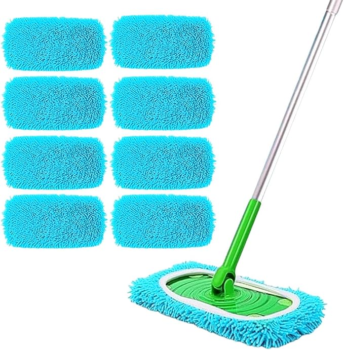 Reusable Mop Pads, Reusable Microfiber Mop Pads Compatible with Sweeper Mops, Replacement Wet Mopping pad Refills & Washable Dry Sweeping Cloths for Surface/Hardwood Floor Cleaning (Blue-8PCS)