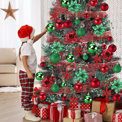 Sratte 94 Pcs Christmas Tree Ornaments Decoration Set, Red, Green