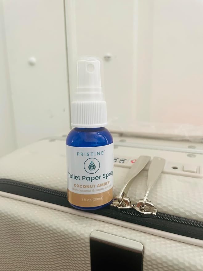 PRISTINE Toilet Paper Spray, As Seen on Shark Tank, Flushable Wipe Alternative, Personal Cleansing Bathroom Spray for Regular Toilet Tissue, Bidet Alternative, Made in USA, Coco Amber, 1oz Travel