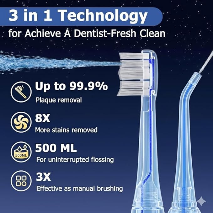 3-in-1 Electric Toothbrush with Water Flosser, Upgraded Flossing Toothbrush with 5 Speeds & 3 Modes, 30 Days/Charge for Teeth Cleaning and Plaque Removal, Sensitive Teeth & Dental Implants