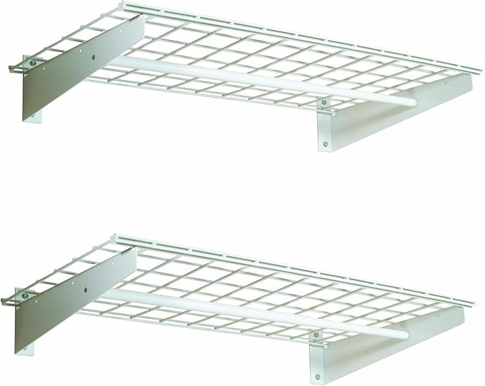 HyLoft 2-Pack Heavy Duty Steel Wall Garage Shelving, 36 in. x 18 in. Adjustable, Includes Hanging Rod, Max Shelf Load 200 Pounds, Item 777, White Powder Coated Finish