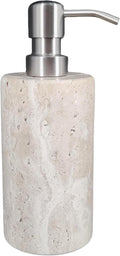 Natural Travertine Marble Soap Dispenser with Stainless Steel Pump, Marble Lotion Liquid Soap Bottles for Kitchen Bathroom
