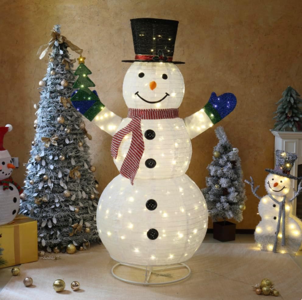 VINGLI 6FT Lighted Snowman Holding Small Tree Christmas Yard Decorations, Prelit Pull Up with 200 Warm White LED Lights, Outdoor Lighted Xmas Yard Decorations for Lawn Garden Porch Indoor Décor