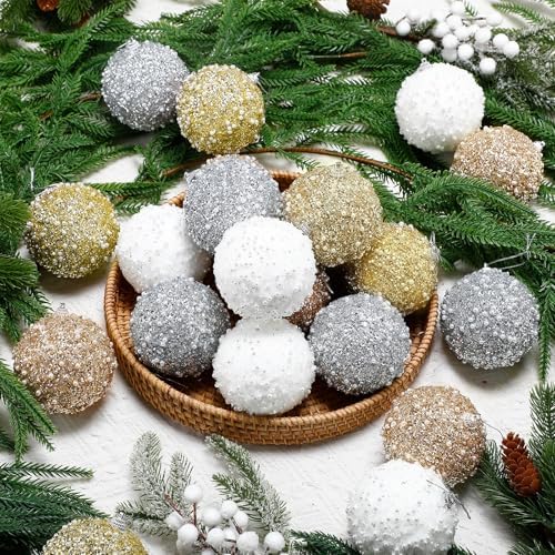 Lyrow 24 Pcs 4" Christmas Ball, Gold,Champagne Gold,Silver,White