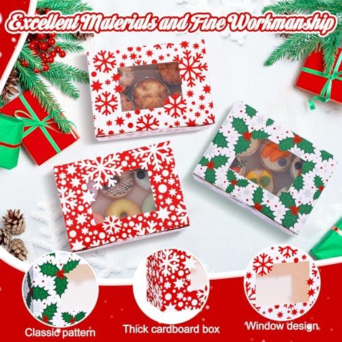 Tenceur 30 Pcs Christmas Cookie Box Window,8.3 x 5.9 x 3.7'',Classic