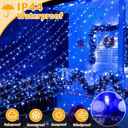 Ollny Christmas Lights Outdoor 800LED 262FT, Blue Plug in Fairy Lights with Remote, 8 Modes Waterproof Timers Dimmable LED String Lights for Indoor House Outside Bedroom Patio Balcony