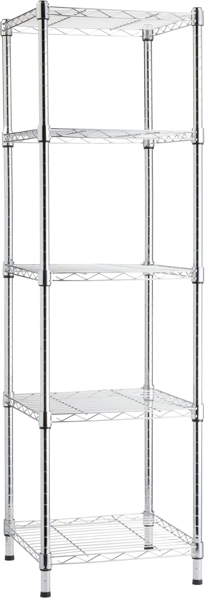Amazon Basics 5-Shelf Tower Adjustable Storage Shelving Unit, Chrome, 16" x 16" x 54", 150 lbs Per Shelf | Tower