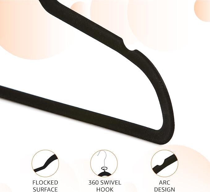 Amazon Basics Slim Velvet Non-Slip Space Saving Suit Clothes Hangers for Closet Organization, Black/Silver, 30-Pack