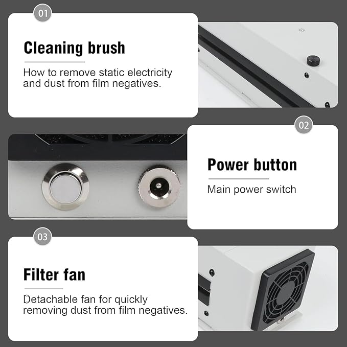 Electric Film Anti-Static Dust Collector, with Wool Brush/Fan, Easy Cleaning and Disassembly, for 45 and 810 Films, Darkroom Cleaning
