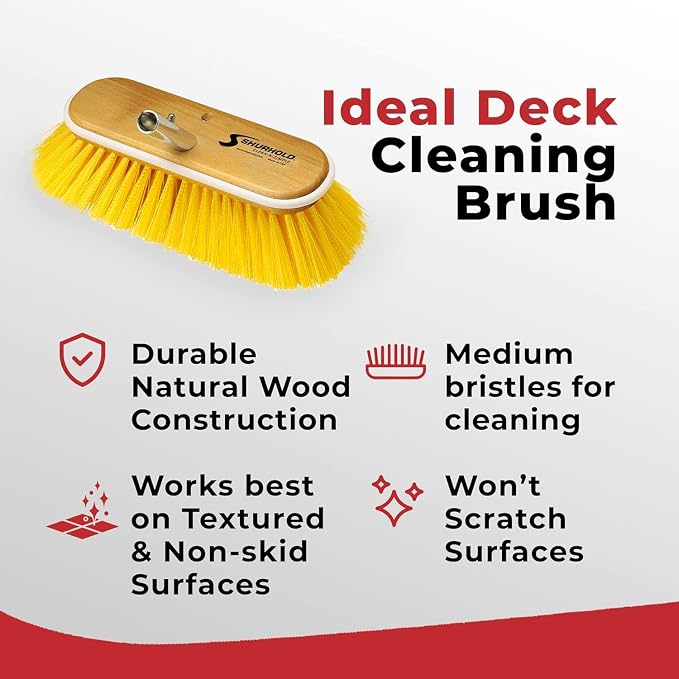 Shurhold Classic Deck Brush – Boat Cleaning Brush with Wood Block, Rubber Bumper & Durable Bristle Design