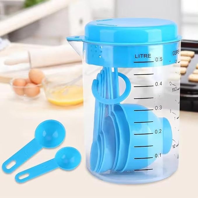 7 Piece Kitchen Measuring Tool, Plastic Measuring Cup Measuring Spoon with Scale Scale Set Plastic Measuring Cup Set Kitchen Tool, Nesting Measuring Cups Measuring Cups, for Cooking (30PCS Blue)