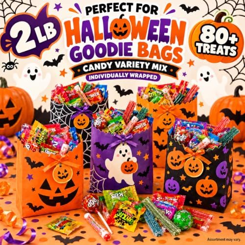Candy Variety Pack 80+ Ct, 2 LB Bulk Individually Wrapped, Halloween