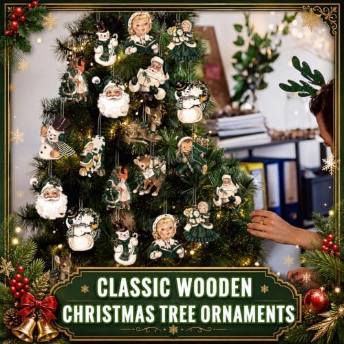 Huwena 36 Pcs Vintage Christmas Tree Ornaments, Classic, Pine Green