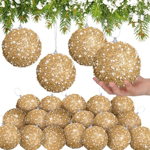 Lyrow 24 Pcs 4" Christmas Ball, Champagne Gold