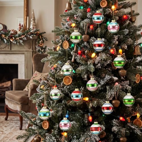 Soulchen 9 Pcs Vintage Glass Christmas Ornament 2.36 Inch Silver Retro Ball