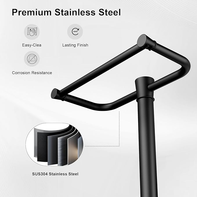 Freestanding Toilet Paper Holder Stand, Heavy Duty Matte Black Stainless Steel Toilet Paper Holder with Weighted Base, Rustproof & Tool-Free Installation for Modern Bathrooms