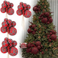4 Set Large Tartan Plaid Christmas Ball Clusters Fabric Ball Ornament
