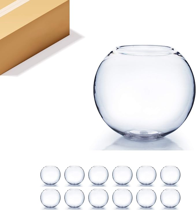 WGV Bowl Glass Vase Bulk, Diameter 6", Height 5", Open Width 4", (Multiple Sizes Choices) Clear Bubble Planter Terrarium Fish Bowl for Wedding Event Home Decor, 12 Pieces (VBW0006)
