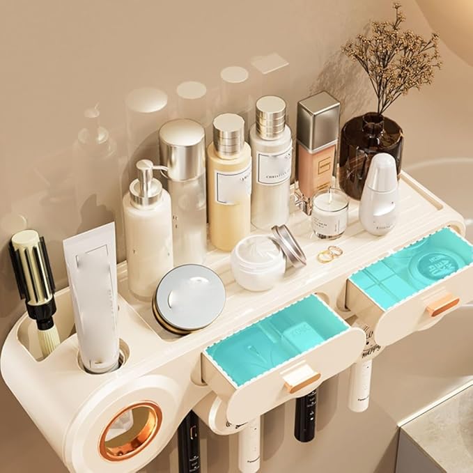 Toothbrush Rack Toothbrush Rack Rack Cup Tooth Cup Brushing Rack Free Punch Wash Table Wall Hanging Family Mouthwash Cup Toothpaste Bathroom Toothbrush Holder(A)
