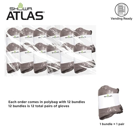 SHOWA Atlas 305 Latex 3/4 Coated General Purpose Work Gloves with Poly/Cotton Liner, for Vending Machines, 10-Gauge, Medium (12 Pair)