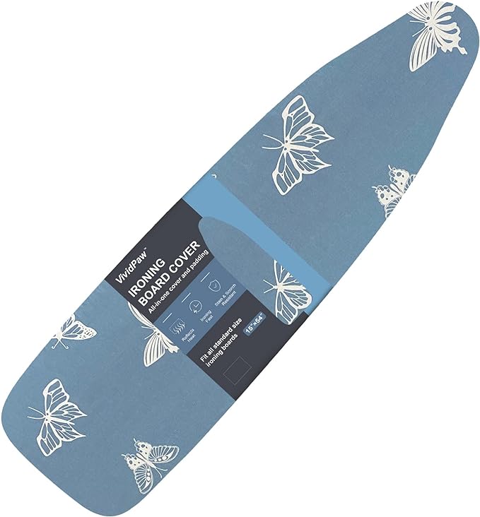 VividPaw Ironing Board Cover and Pad, Standard Size 15x54, Thick Padding, Elastic Edge, Resist Scorching, Adjustable Fastener, Heavy Duty Floral Iron Board Covers (Butterfly)
