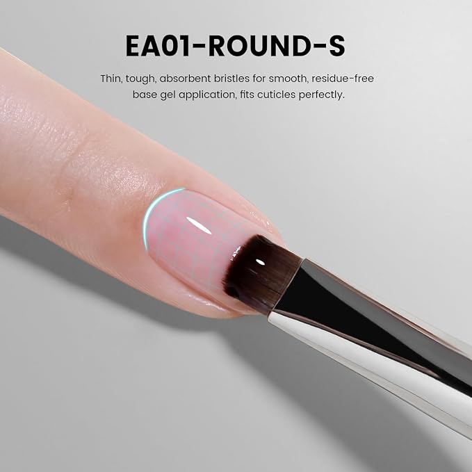 YOKEFELLOW EliteAlly Nail Art Brushes,2-in-1 French Tip Brush and Clean up Brush for Gel Nail Polish, Base Gel Short Round Brush Professional Nail Tool(EA01 ROUND-S)