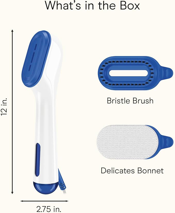 Conair 2-in-1 Steam & Iron Garment Wand, Portable Handheld Fabric Steamer with Ceramic Soleplate, 25-Second Heat-Up, 12-Minute Steam Time, White/Blue, GS47