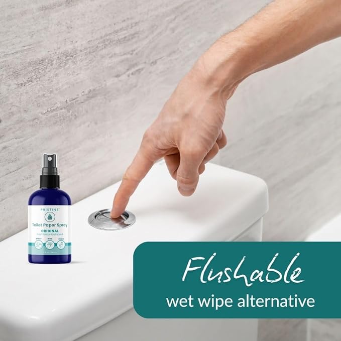 PRISTINE Toilet Paper Spray, As Seen on Shark Tank, Flushable Wipe Alternative, Personal Cleansing Bathroom Spray for Regular Toilet Tissue, Bidet Alternative, Made in USA, Coco Amber, 4oz Bottle