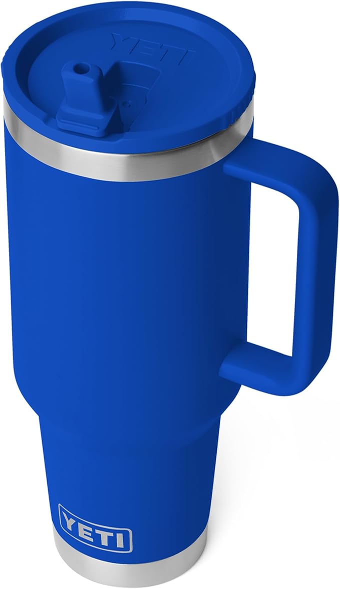 YETI Rambler 40 oz Travel Mug with Flip Straw Lid – Stainless Steel, Vacuum Insulated, Leakproof, Cup Holder Friendly, Royal Blue