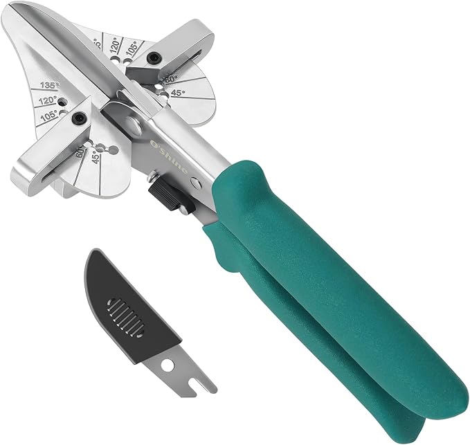 O'Shine Professional Long Handle Miter Shears, Multi Angle Base Shoe Cutter with 30% Effort Saving, 45 to 135 Degree Hand Trim Cutter for Shoe Molding & Quarter Round, 1 Extra Replacement Blade