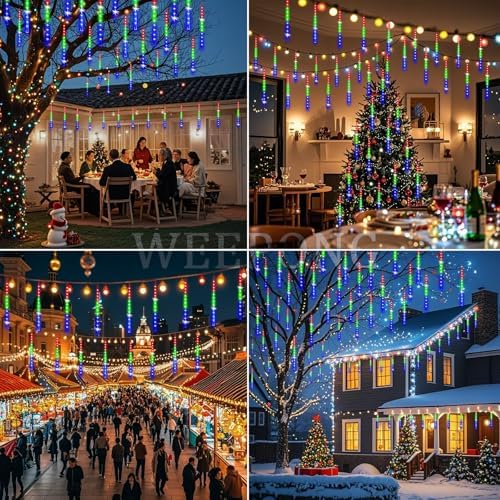 Weepong Meteor Shower Outdoor Christmas Lights 16 Tube 384LEDs UL Certified