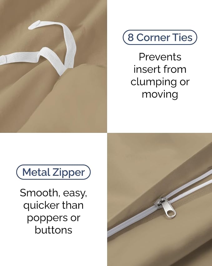 Duvet Cover Twin/Twin XL Size Set - Extra Soft Twin/Twin XL Duvet Cover 68" x 90" with 1 Pillow Sham for Women, Men, Kids & Teens - Comfy, Easy-Care & Fade Free with Zipper Closures and Ties (Beige)