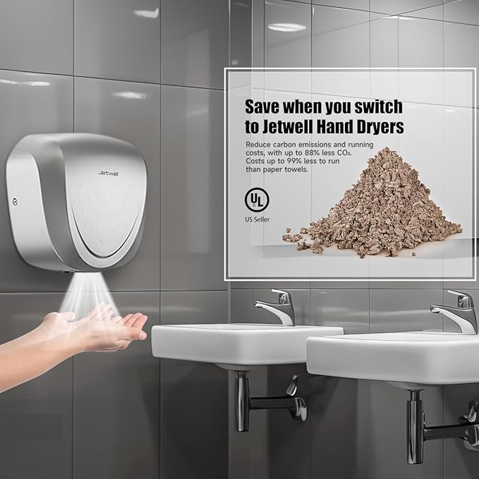 JETWELL 2Pack UL Approved Power Commercial Hand Dryer, HEPA Filter High Speed Automatic Warm Wind Stainless Steel Cover AC110V-130V