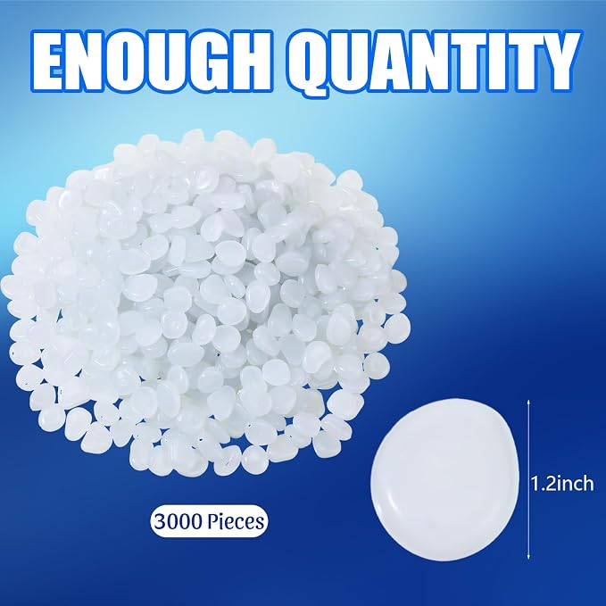 3000 Pcs Glow in the Dark Rocks Outdoor 1 Inch Pebbles,White | Landscaping Garden Walkway Pathway Driveway, Aquarium Fish Tank Decor, Rechargeable Luminous Pebbles Absorb Sunlight Glow