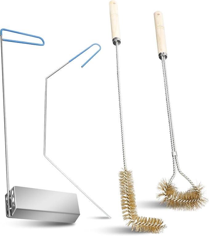 4-in-1 Fryer Cleaning Tools, Applies to Commercial Kitchen, Fryer, Drain | Include L Shaped Fryer Cleaning Brush, Deep Fryer Crumb Scoop, Long Handle Deep Cleaning Brush, Deep Fryer Cleanout Rod