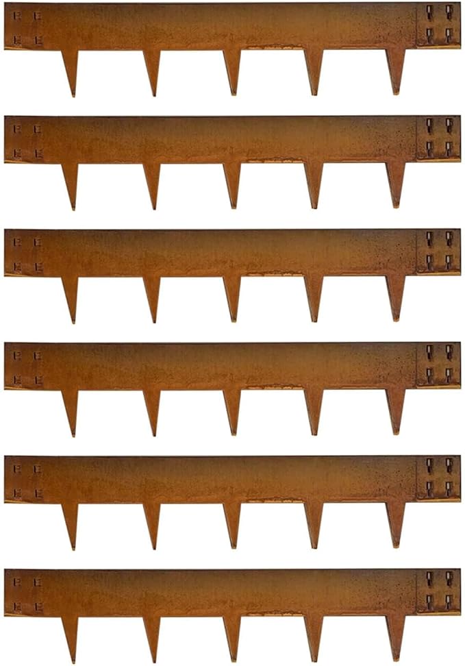 Corten Steel Landscape Edging 8in x 40in Strips, 6-Pack 20ft | Rusted, Hammer-In, 8 Inch Tall, Metal Edging for Garden, Border, Steel Landscaping, for Landscape, Yard, Lawn, Pathway
