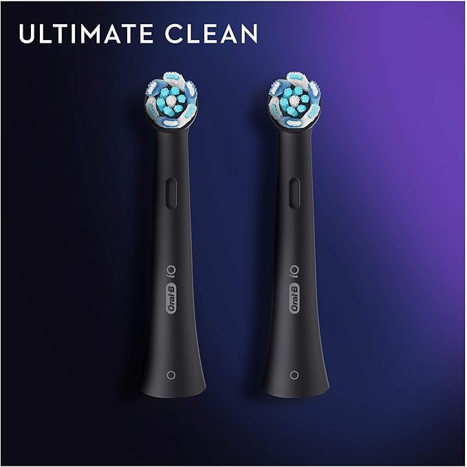 Oral-B iO Ultimate Clean Electric Toothbrush Head, Twisted & Angled Bristles for Deeper Plaque Removal, Pack of 2 Toothbrush Heads, Black