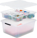 IRIS USA 18 QT Clear Storage Organizer with Removable Dividers, Stackable Plastic Storage Box with Lid, Modular Container for Crafts, Tools, Office & Pantry Organization