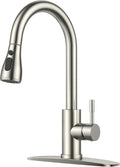 FORIOUS Kitchen Faucets with Pull Down Sprayer, Brushed Nickel High Arc Single Handle Stainless Steel Bar Sink Faucet with Deck Plate for 1 or 3 Hole, Suitable for Farmhouse RV Camper Laundry